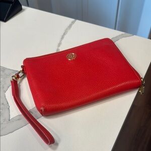 Red Leather Wristlet Clutch